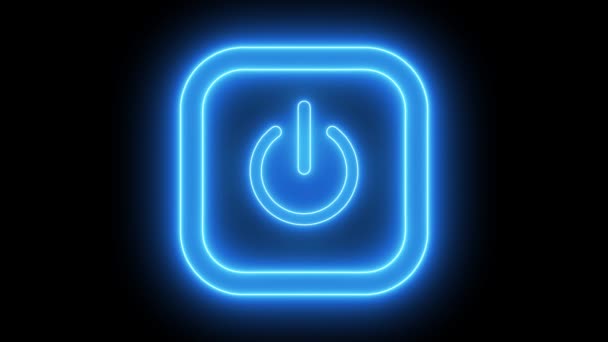 Blue Neon Button Dark Background Glowing Power Icon Bright Light — Stock Video