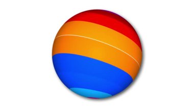 Soyut renkli küre beyaza doğru ilerliyor. Eğri dalgalı yuvarlak ve küresel çizgiler içinde gerçeküstü 3d top ya da kürenin soyut sanat videosu soyut küre beyaz üzerinde izole dönen.