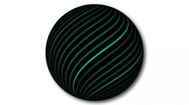 Soyut renkli küre beyaza doğru ilerliyor. Eğri dalgalı yuvarlak ve küresel çizgiler içinde gerçeküstü 3d top ya da kürenin soyut sanat videosu soyut küre beyaz üzerinde izole dönen.