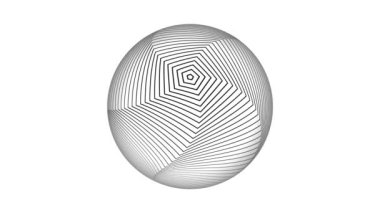 Beyaz üzerinde hareket eden sanatsal geometrik çizgi küresi. Gerçeküstü 3d top ya da küreye ait soyut sanat videosu eğri dalgalı yuvarlak izole edilmiş beyaz arka plan 45 'liği üzerinde.