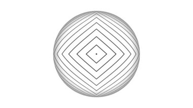 Beyaz üzerinde hareket eden sanatsal geometrik çizgi küresi. Gerçeküstü 3d top ya da küreye ait soyut sanat videosu eğri dalgalı yuvarlak izole edilmiş beyaz arka plan 45 'liği üzerinde.