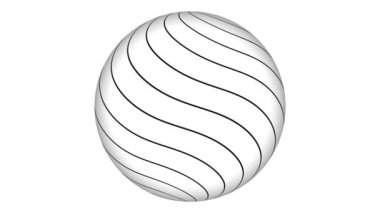 Soyut renkli küre beyaz üzerinde hareket ediyor, soyut renkli küre beyaz üzerinde hareket ediyor. Beyaz arkaplanda çizgili renk soyut küre canlandırması.