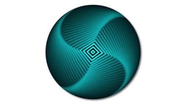 Soyut renkli küre beyaz üzerinde hareket ediyor, soyut renkli küre beyaz üzerinde hareket ediyor. Beyaz arkaplanda çizgili renk soyut küre canlandırması.