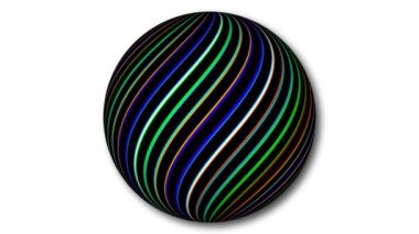 Soyut renkli küre beyaza doğru ilerliyor. Çizgili renk soyut küre dönen beyaz üzerinde izole.