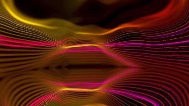 Soyut parçacık teknikleri dalgası. Çizgi dalgalı soyut arkaplan. Bir ışık grubunun sıralı hareketi. Noktaların parlak neon arkaplanı, dairesel ışıklar dizilmiş ve renk ve ışık parametrelerini değiştiriyor..