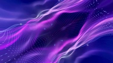 Soyut parçacık teknikleri dalgası. Çizgi dalgalı soyut arkaplan. Bir ışık grubunun sıralı hareketi. Noktaların parlak neon arkaplanı, dairesel ışıklar dizilmiş ve renk ve ışık parametrelerini değiştiriyor..