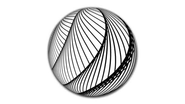 白に移動する芸術的な幾何学的なライン球 白い背景4Kで隔離されたカーブの超現実的な3Dボールまたは球の抽象的な芸術のビデオ — ストック動画