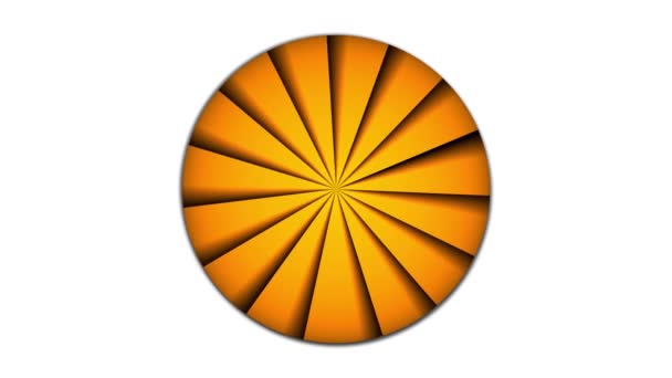 オレンジ色の球体スピニングアニメーション 球にオレンジ色のストライプラインが付いています 白に移動するカラフルな球 ストライプカラー ホワイトバックグラウンドの抽象球のアニメーション — ストック動画