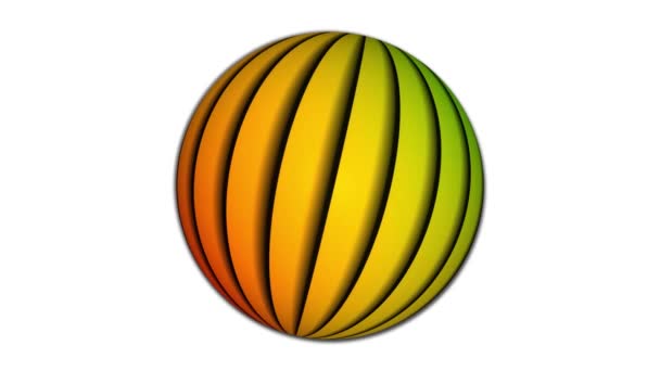 橙色球体旋转动画 橙色条纹线附着在球体上 抽象彩色球体在白色上运动 白色背景下的条纹色抽象球体动画 — 图库视频影像