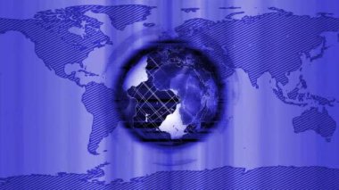 Dijital teknolojik dünya küresi dönüyor. Canlandırılmış fütüristik dünya dönüş teknolojisi renkli arka plan, Parçacık Döndürme 4k Animasyon Alfa Maske Matte Kanalı 'ndan soyut Dönen Dijital Dünya HUD Küresi. Dijital Dünya Haritası Dünya Gezegeni.
