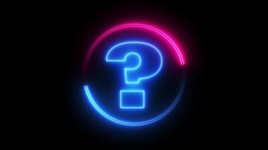 Siyah arkaplanda izole edilmiş soru işareti olan mavi ve pembe renkli neon çizgi çemberi