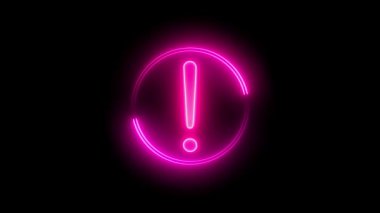 Mavi ve pembe renkli, parlak neon çizgili daire. Ünlem işareti siyah arka planda izole edilmiş.