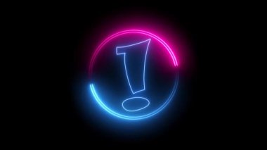 Mavi ve pembe renkli, parlak neon çizgili daire. Ünlem işareti siyah arka planda izole edilmiş.