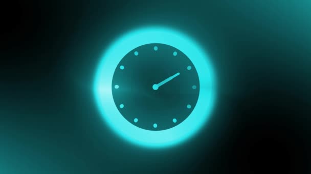 カウントダウンするアニメーションクロック シームレスにループ 速度速度時計 タイムエラー時計イラスト付きのタイムラウンドグローイングネオンライン 時計の手が最初に回転する 時計のハンドスピード回転 クロックアニメーション — ストック動画