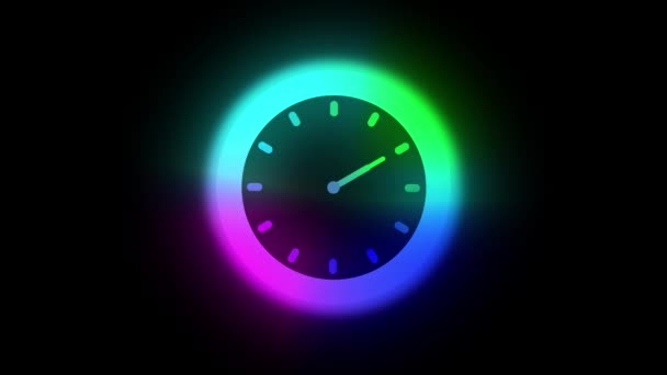Animowany Zegar Odliczający Płynnie Pętli Czas Upływu Świecąca Neonowa Linia — Wideo stockowe