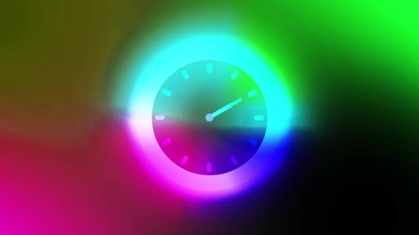 Animated Clock Counting Seamlessly Loops Time Lapse Glowing Neon Line — Stock Video