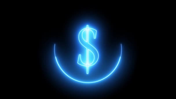 Blå Färg Neon Line Dollar Symbol Svart Bakgrund Blå Färg — Stockvideo