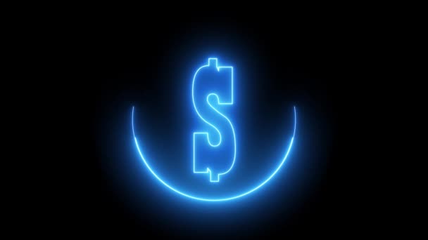 Blå Färg Neon Line Dollar Symbol Svart Bakgrund Blå Färg — Stockvideo