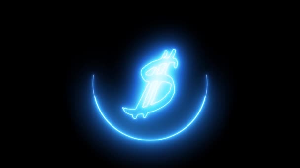 ブラックバックのブルーカラーネオンラインドルシンボル 円の青い色光るネオン テキストアニメーション — ストック動画