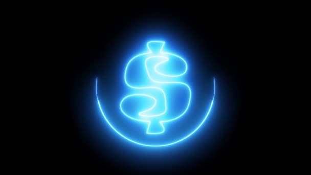Color Azul Símbolo Línea Neón Dólar Sobre Fondo Negro Color — Vídeo de stock