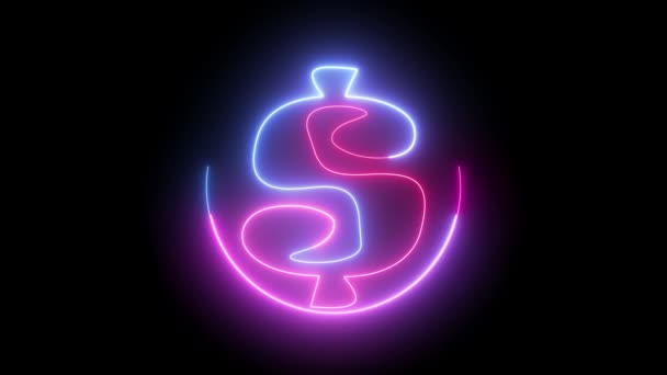 Circle Leon Line Site Dollar Sign Animation Black Background Pink — Stock Video