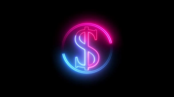 Circle Leon Line Site Dollar Sign Animation Black Background Pink — Stock Video