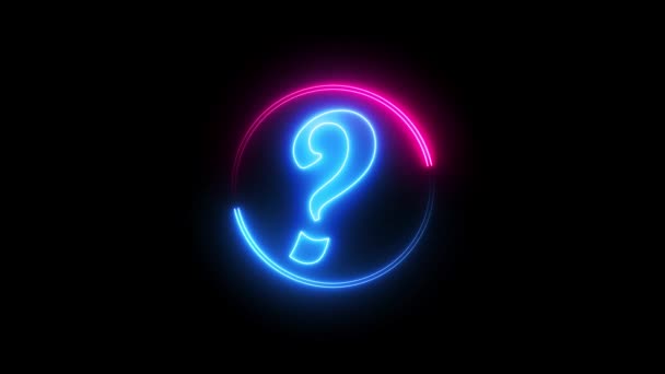 青とピンクの色ネオンラインサークル 黒の背景に隔離された質問マーク — ストック動画