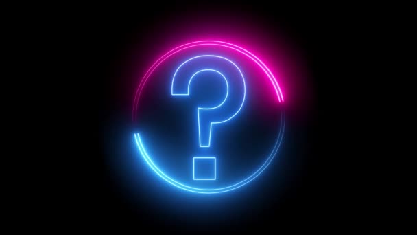 Blue Pink Color Neon Line Circle Question Mark Isolated Black — Stock Video