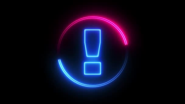 Blue Pink Color Glowing Neon Line Circle Exclamation Mark Isolated — Stock Video