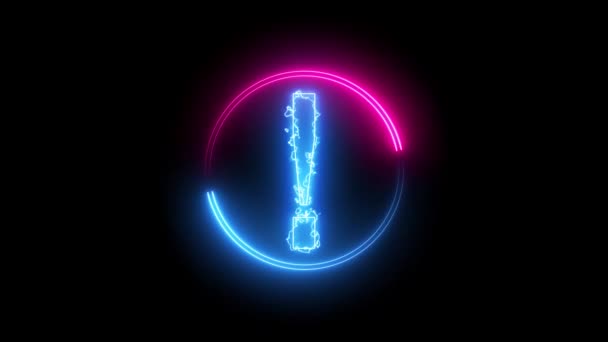 Blauwe Roze Kleur Gloeiende Neon Lijn Cirkel Met Uitroepteken Geïsoleerd — Stockvideo