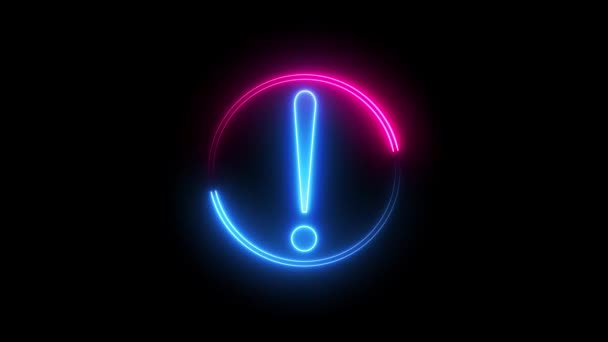 Blauwe Roze Kleur Gloeiende Neon Lijn Cirkel Met Uitroepteken Geïsoleerd — Stockvideo