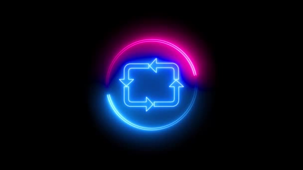 Glowing Neon Line Frame Pink Blue Colors Circle Black Background — Vídeo de stock