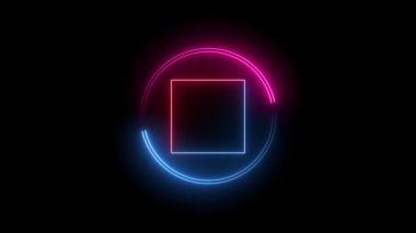 Glowing neon line frame with pink and blue colors circle on black background. abstract motion background.