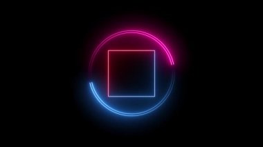 Glowing neon line frame with pink and blue colors circle on black background. abstract motion background.