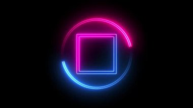 Glowing neon line frame with pink and blue colors circle on black background. abstract motion background.