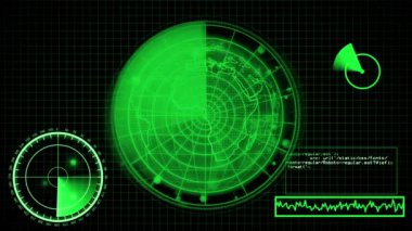 Radar ekranı, dijital teknolojisi olan bir nesneyi arıyor. Fütürist yazılım taranıyor. İşaretleyici ve gösterge hareket ediyor