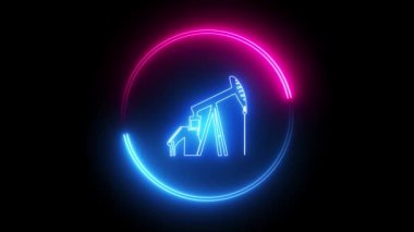 Neon çizgi simgesi yağı elementi siyah arkaplanda izole edildi. 4k