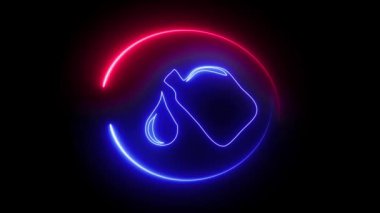 Blue and pink color glowing neon line Oil drop icon isolated on black background. 4k motion background.