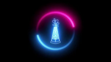 Neon çizgi simgesi yağı elementi siyah arkaplanda izole edildi. 4k