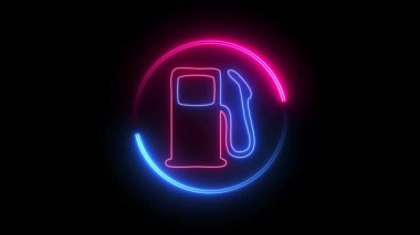 Neon çizgi simgesi yağı elementi siyah arkaplanda izole edildi. 4k