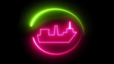 Neon çizgi simgesi yağı elementi siyah arkaplanda izole edildi. 4k