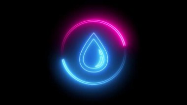 Neon çizgi simgesi yağı elementi siyah arkaplanda izole edildi. 4k