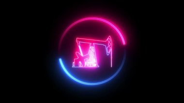 Neon çizgi simgesi yağı elementi siyah arkaplanda izole edildi. 4k