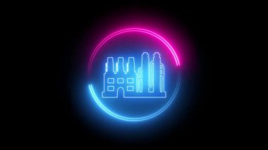 Neon çizgi simgesi yağı elementi siyah arkaplanda izole edildi. 4k