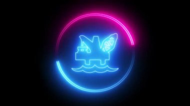 Neon çizgi simgesi yağı elementi siyah arkaplanda izole edildi. 4k