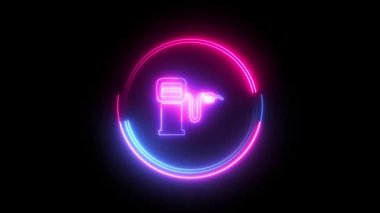 Neon çizgi simgesi yağı elementi siyah arkaplanda izole edildi. 4k