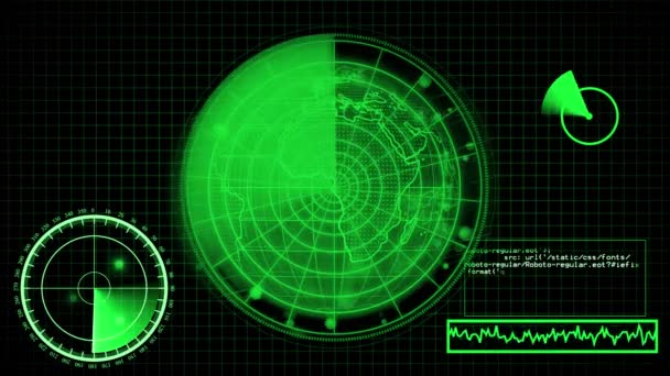 Ekran Radarowy Przeszukujący Obiekt Cyfrowym Tłem Technologii Liniowej Skanuję Futurystyczne — Wideo stockowe