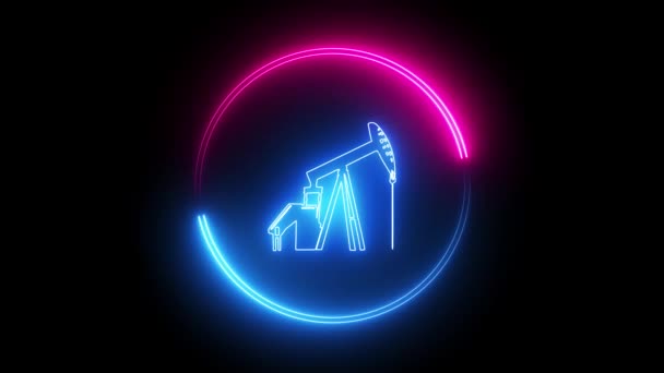 Neon Line Icon Oil Element Isolated Black Background — Stock Video