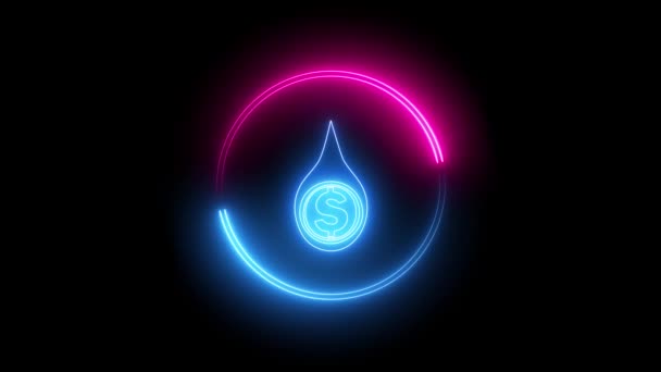 Blue Pink Color Glowing Neon Line Oil Drop Icon Isolated — ストック動画