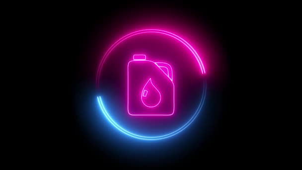 Neon Lijn Pictogram Olie Element Geïsoleerd Zwarte Achtergrond — Stockvideo